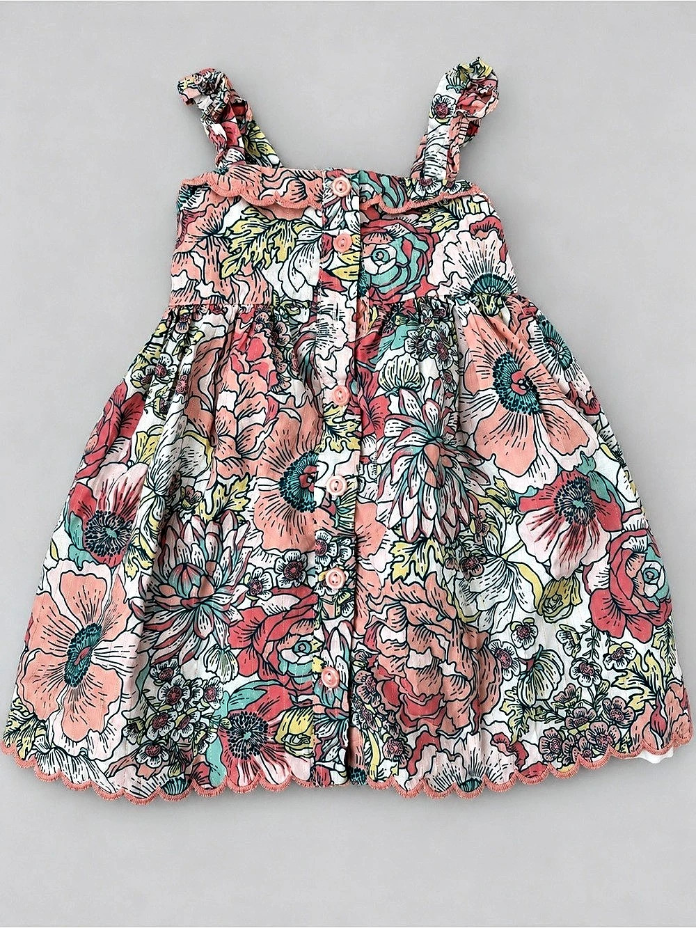 💛⚡️PICK 5/ $20 - Haute Hippie Kids Floral Ruffle Strap Scalloped Dress Baby Girl